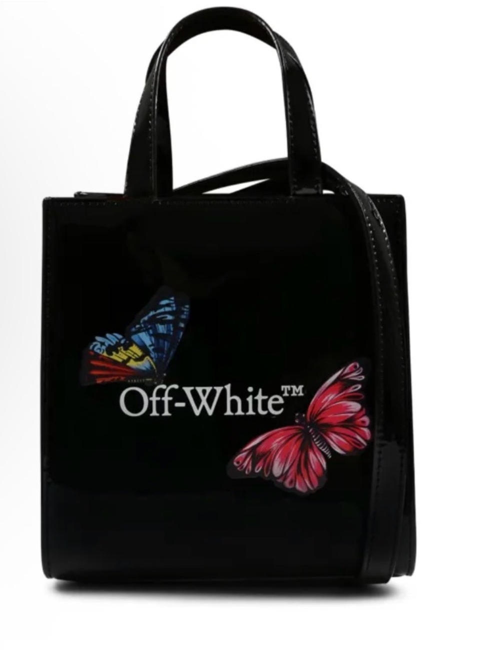 Off-White Kids  Black Patent Arrow Butterfly bag Tote with Multicolor Accents